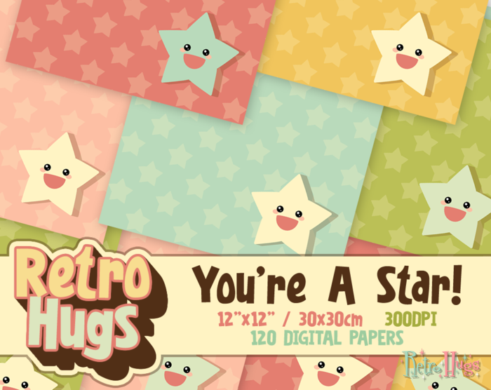 Retro Hugs | Digital Paper Pack | You're A Star!