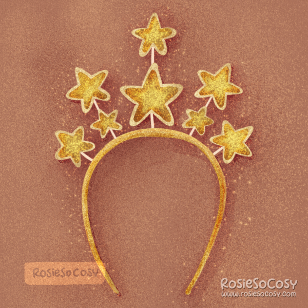 An illustration of a golden, glittery starry tiara.