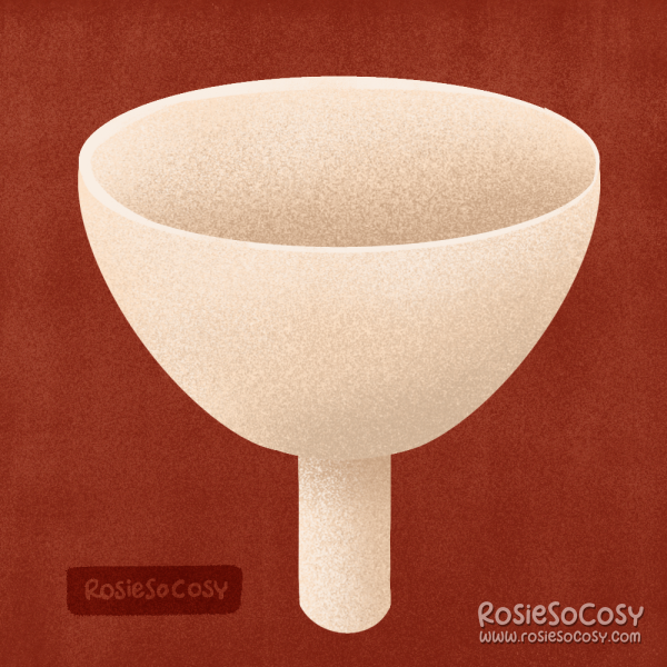 An illustration of a funnel, as seen in kitchens and garages. It's a very plain and simple cream coloured funnel. Nothing special. Just practice for shading and such.