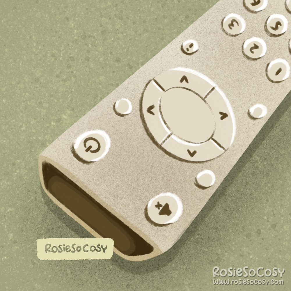 Illustration of a white/beige remote control.